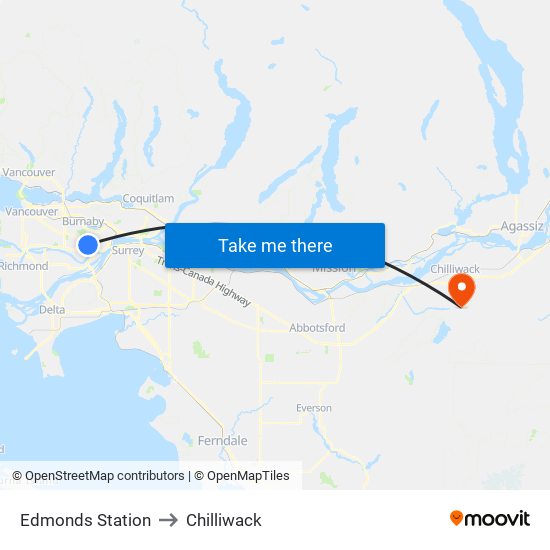 Edmonds Station to Chilliwack map