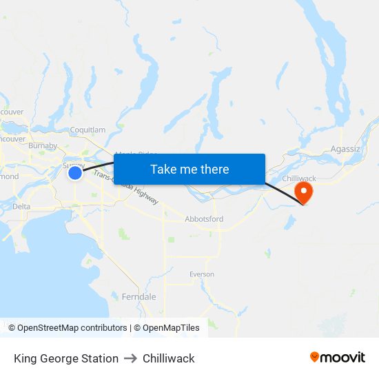 King George Station to Chilliwack map