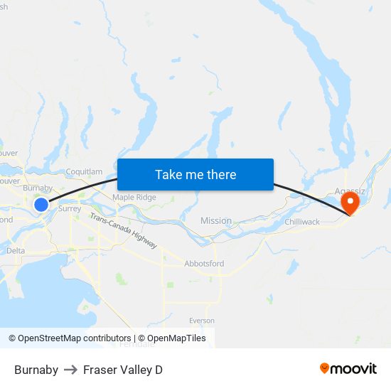 Burnaby to Fraser Valley D map