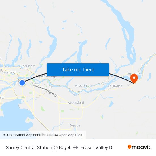 Surrey Central Station @ Bay 4 to Fraser Valley D map