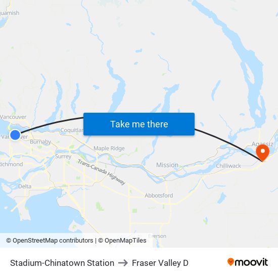 Stadium-Chinatown Station to Fraser Valley D map