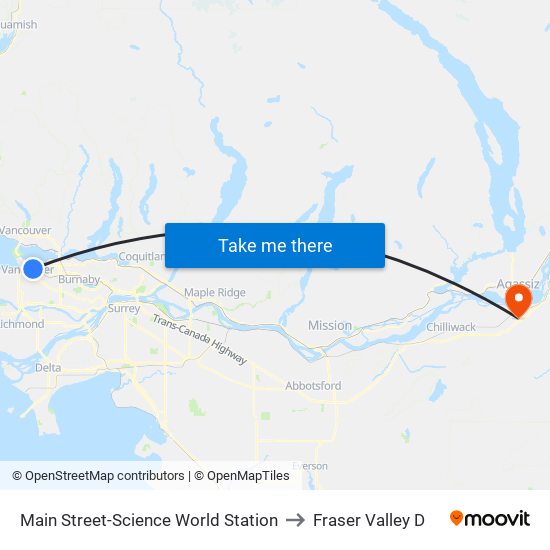 Main Street-Science World Station to Fraser Valley D map