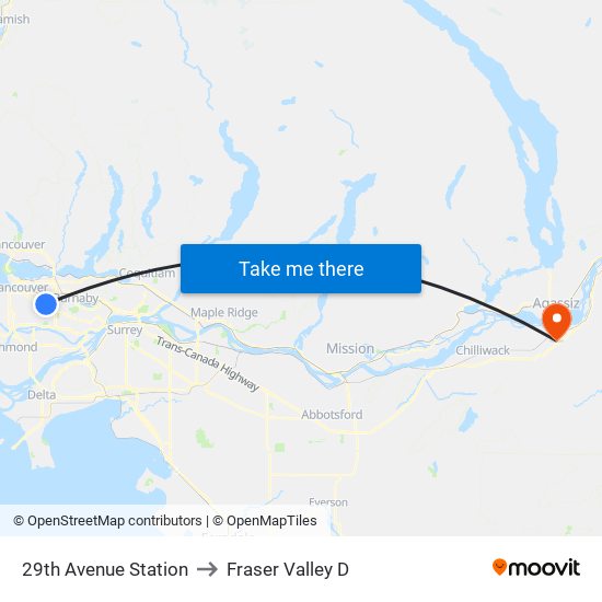 29th Avenue Station to Fraser Valley D map