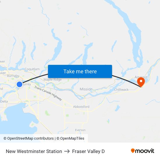 New Westminster Station to Fraser Valley D map