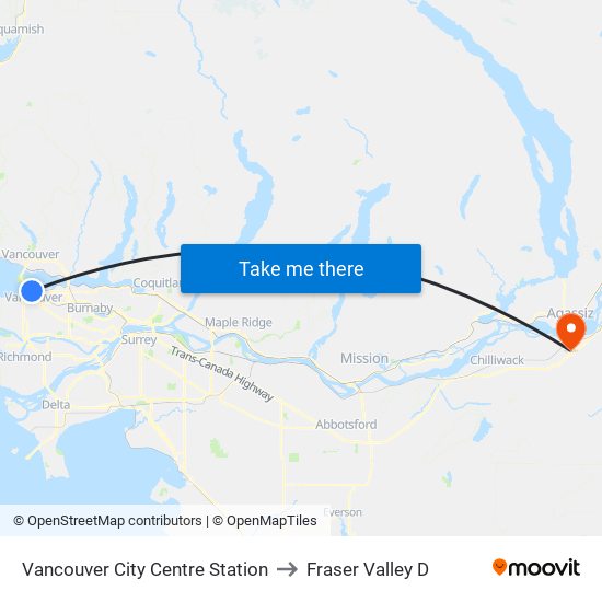 Vancouver City Centre Station to Fraser Valley D map