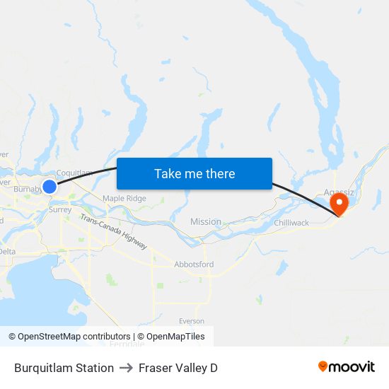 Burquitlam Station to Fraser Valley D map