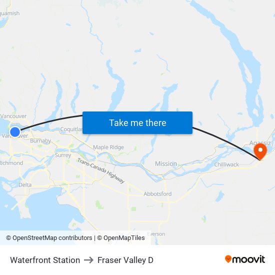 Waterfront Station to Fraser Valley D map