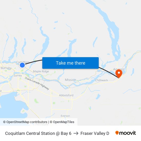 Coquitlam Central Station @ Bay 6 to Fraser Valley D map