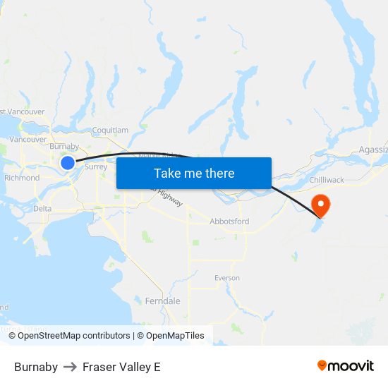 Burnaby to Fraser Valley E map