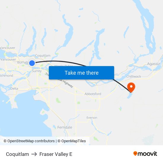 Coquitlam to Fraser Valley E map