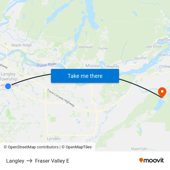 Langley to Fraser Valley E map