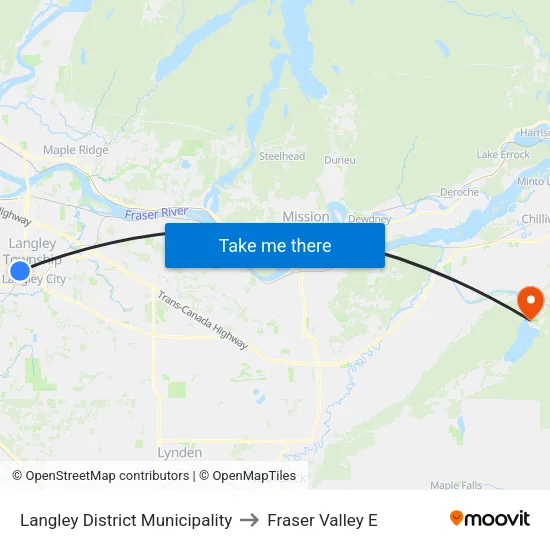 Langley District Municipality to Fraser Valley E map