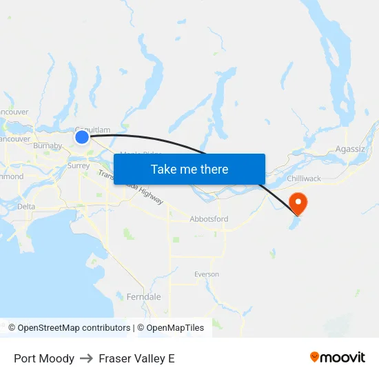 Port Moody to Fraser Valley E map