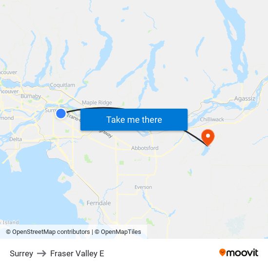 Surrey to Fraser Valley E map