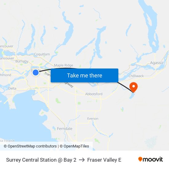 Surrey Central Station @ Bay 2 to Fraser Valley E map