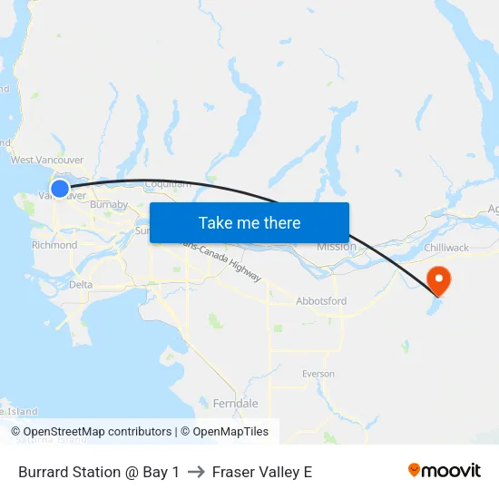 Burrard Station @ Bay 1 to Fraser Valley E map