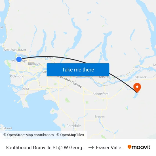 Southbound Granville St @ W Georgia St to Fraser Valley E map