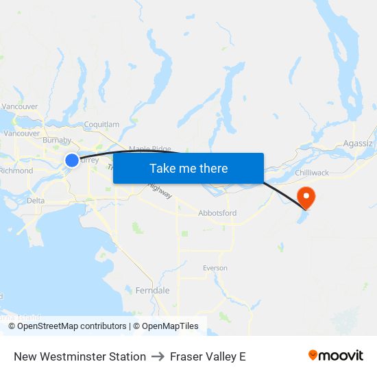 New Westminster Station to Fraser Valley E map