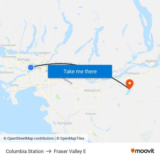 Columbia Station to Fraser Valley E map