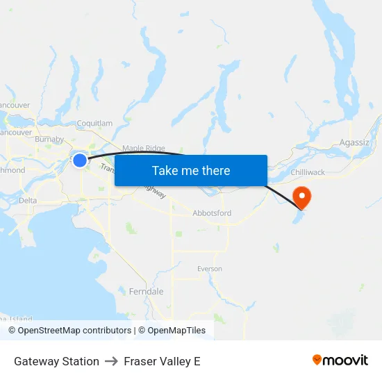 Gateway Station to Fraser Valley E map
