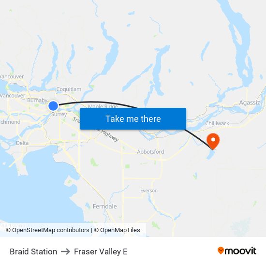 Braid Station to Fraser Valley E map