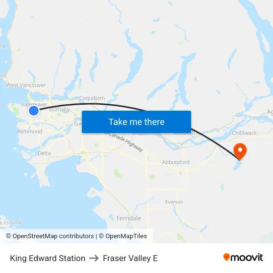 King Edward Station to Fraser Valley E map