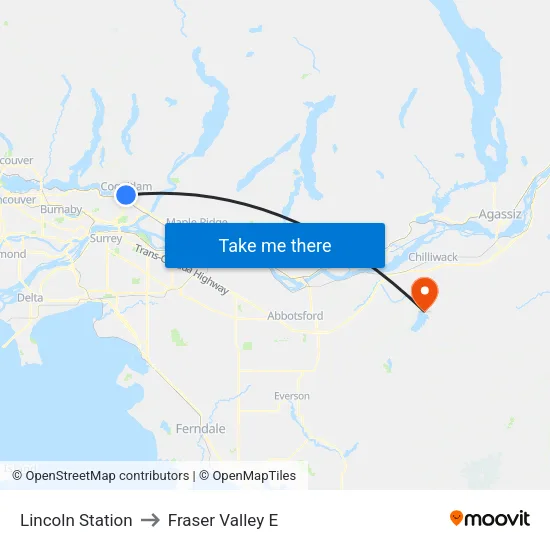 Lincoln Station to Fraser Valley E map