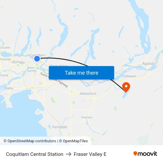 Coquitlam Central Station to Fraser Valley E map