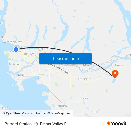 Burrard Station to Fraser Valley E map