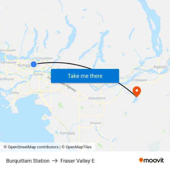 Burquitlam Station to Fraser Valley E map