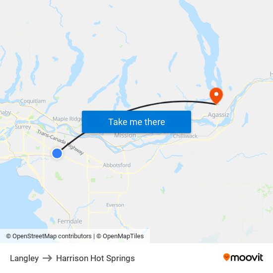 Langley to Harrison Hot Springs map