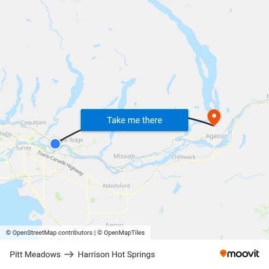 Pitt Meadows to Harrison Hot Springs map