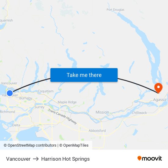 Vancouver to Harrison Hot Springs map