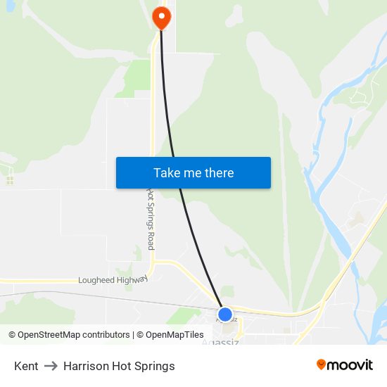 Kent to Harrison Hot Springs map