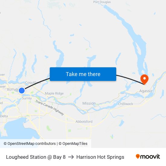 Lougheed Station @ Bay 8 to Harrison Hot Springs map