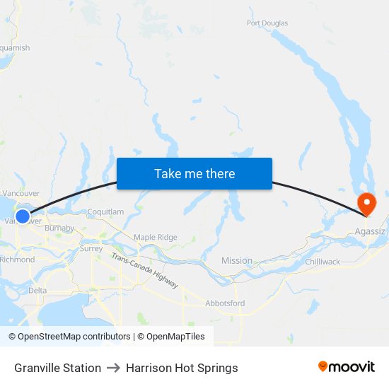 Granville Station to Harrison Hot Springs map