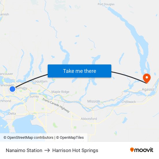 Nanaimo Station to Harrison Hot Springs map