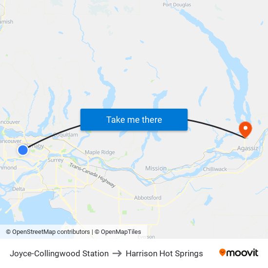 Joyce-Collingwood Station to Harrison Hot Springs map