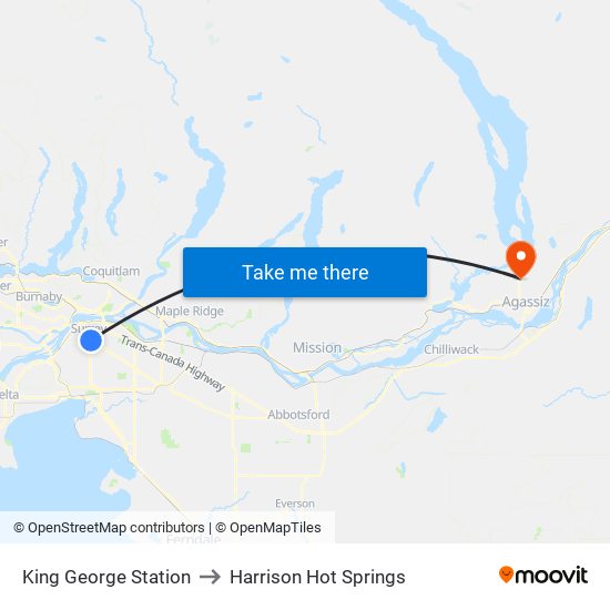 King George Station to Harrison Hot Springs map