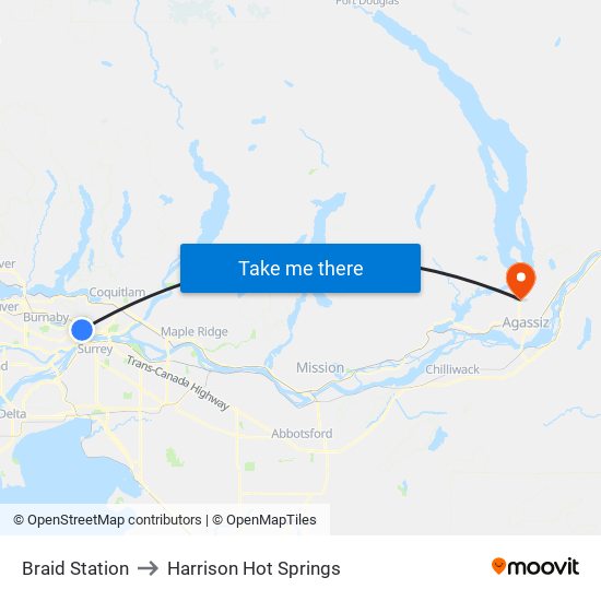 Braid Station to Harrison Hot Springs map