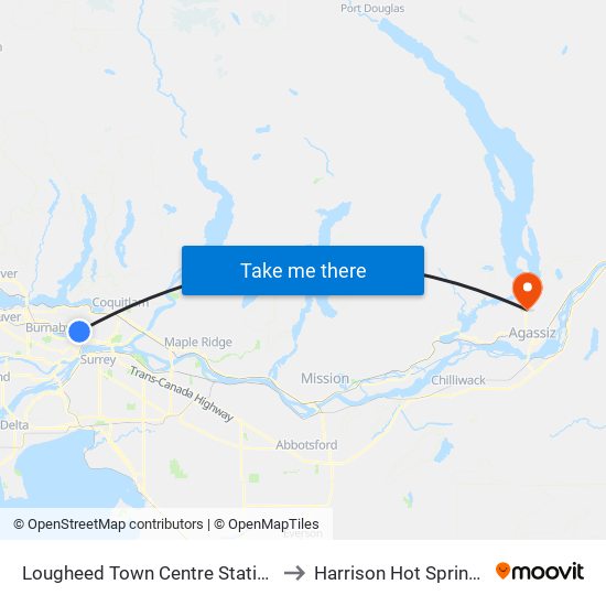 Lougheed Town Centre Station to Harrison Hot Springs map