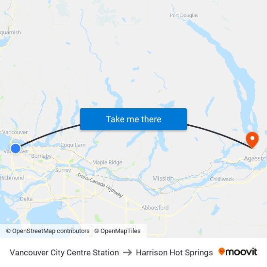 Vancouver City Centre Station to Harrison Hot Springs map