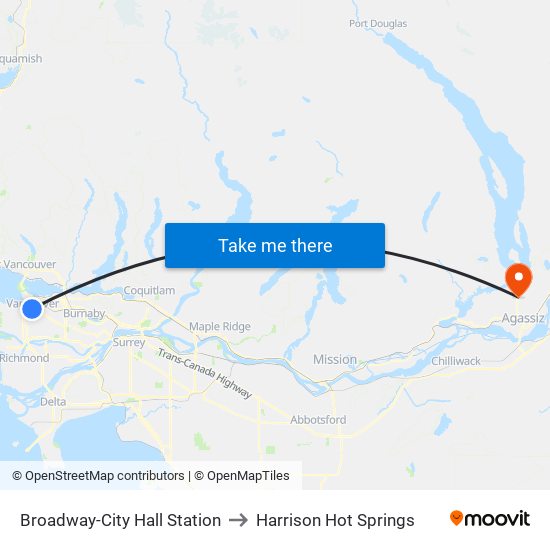 Broadway-City Hall Station to Harrison Hot Springs map