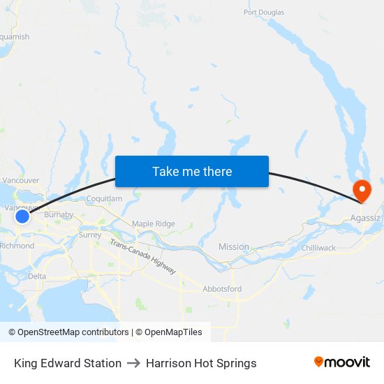 King Edward Station to Harrison Hot Springs map
