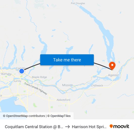 Coquitlam Central Station @ Bay 6 to Harrison Hot Springs map