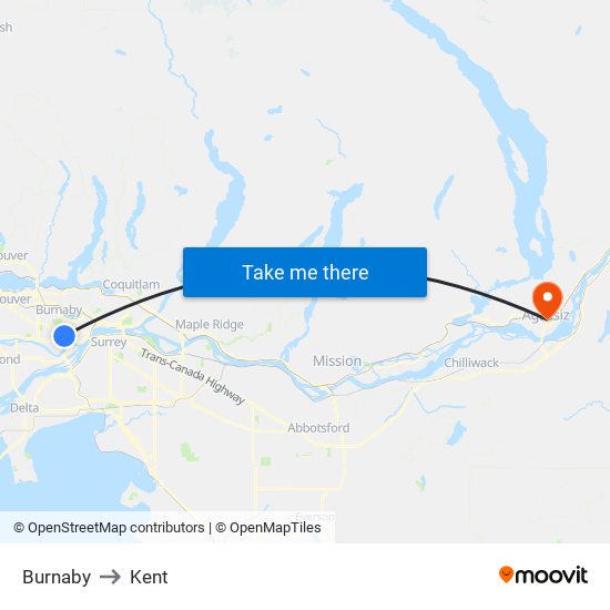 Burnaby to Kent map