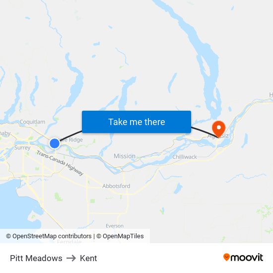 Pitt Meadows to Kent map