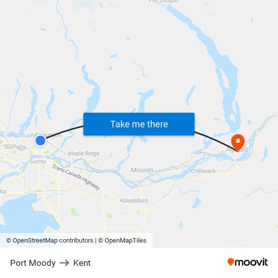 Port Moody to Kent map