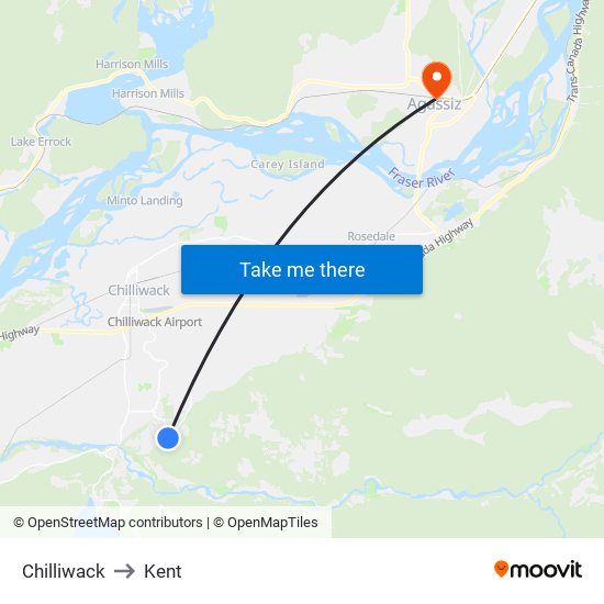 Chilliwack to Kent map