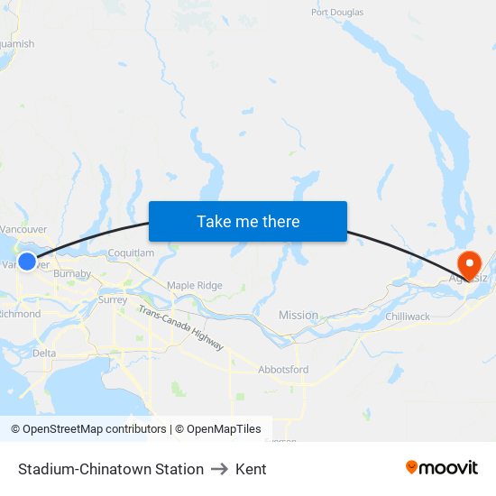 Stadium-Chinatown Station to Kent map